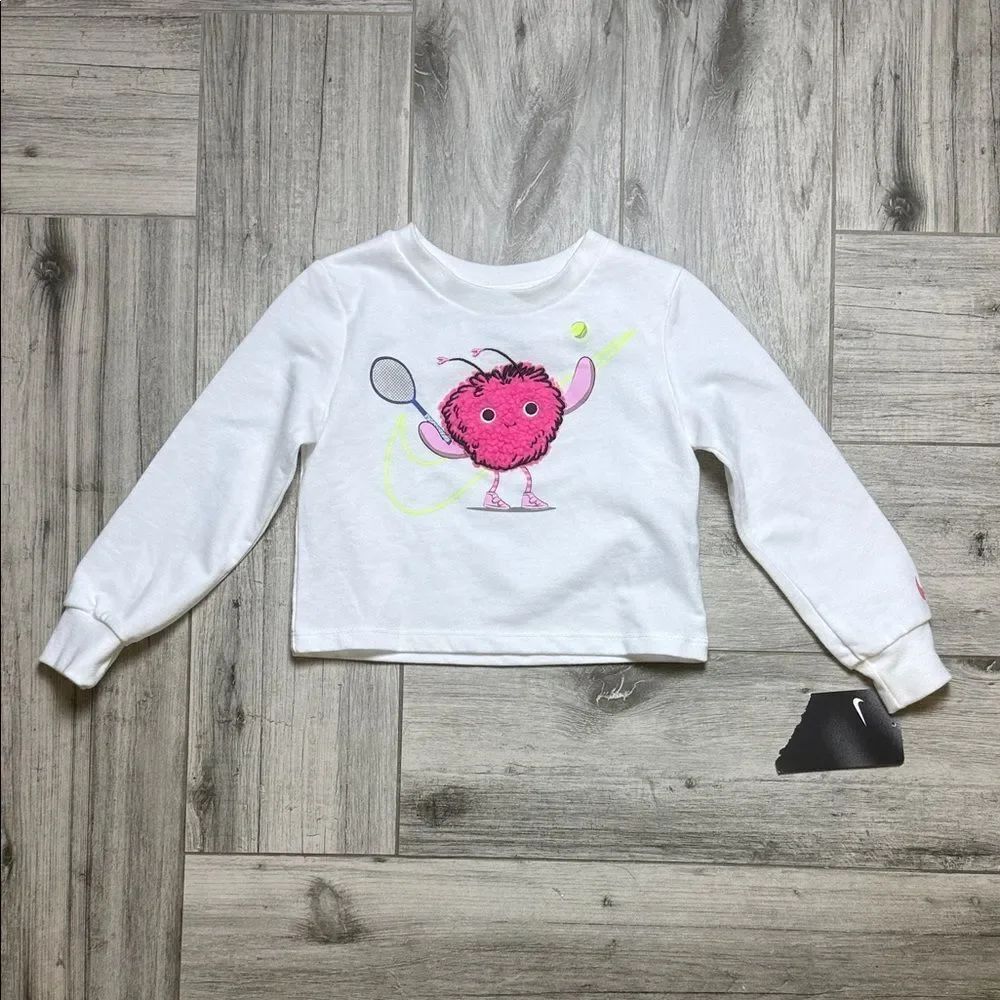 Nike Kids Fuzzy Tennis Monster Long Sleeve Tee White 2T